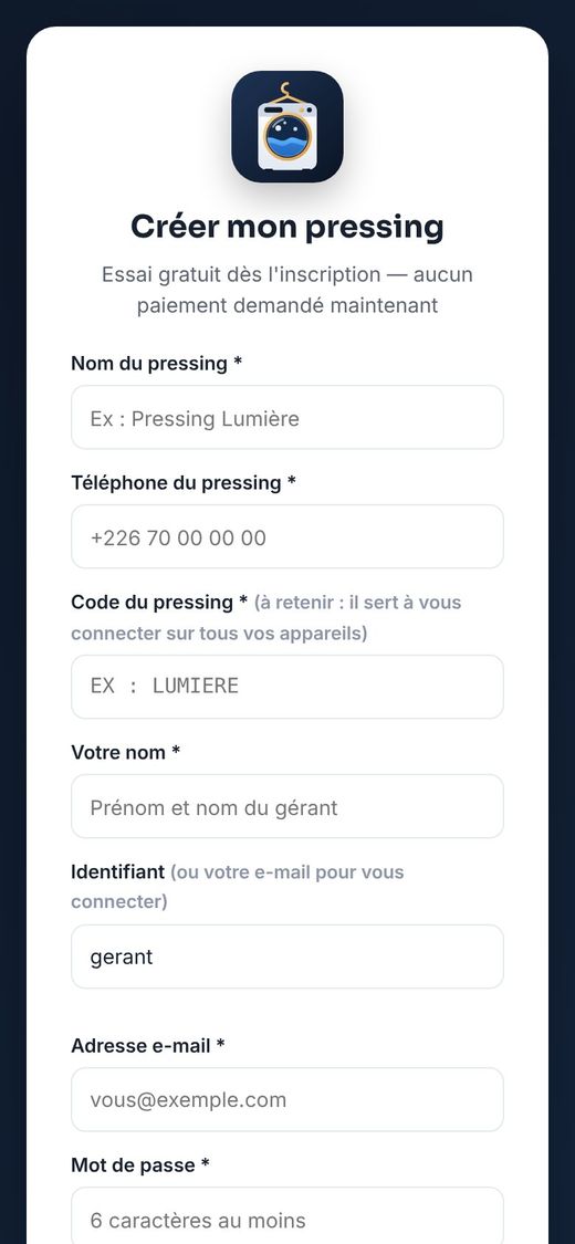 Créer mon pressing : l'essai commence tout de suite.