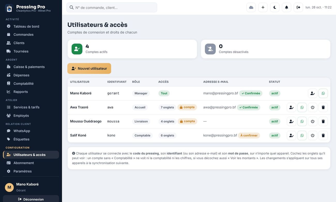 La liste des utilisateurs.