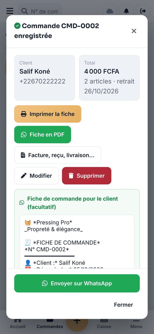 Commande enregistrée